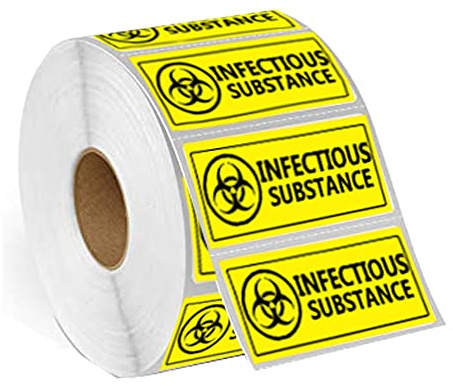 Varning smittsamma ämnen varningsskylt klistermärken för Biohazard provpåsar, 500 st per förpackning