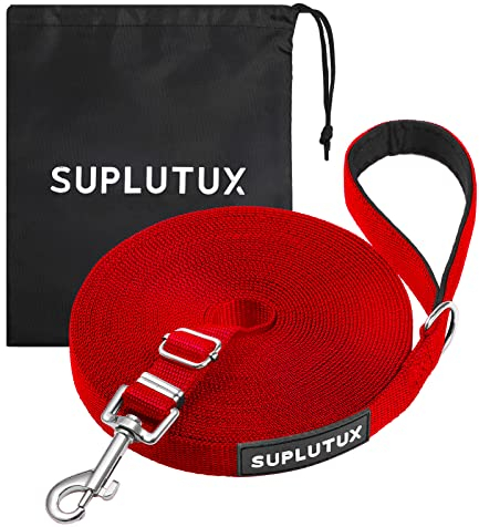 Schleppleine für Hunde, Laufleine für Hunde – Verstellbare Hundeleine mit Gepolstertem Griff inkl. Aufbewahrungstasche, Ideal für Training, Spaziergänge und Outdoor (Rot, 10m/32ft)