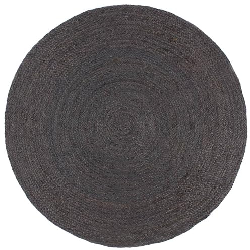 vidaXL Teppich Handgefertigt Jute Wohnzimmerteppich Juteteppich Handwebteppich Bodenmatte Schlafzimmer Wohnzimmer Flur Rund 180cm Dunkelgrau