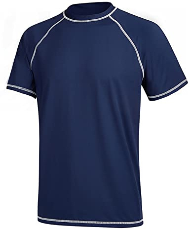 YuKaiChen Maillot de bain à manches courtes pour homme UPF 50+ Protection solaire UV Séchage rapide Pour le surf, la plongée, la pêche, bleu marine, 4XL