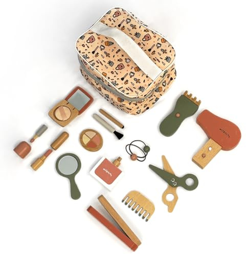 WILDNINS Set de peluquería para niños niñas de Madera, Set Maquillaje, Pelo y uñas, Juguete creativos Set