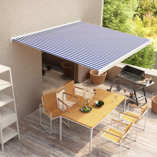 Rasen & Garten, Outdoor Living, Fenster & Tür Markisen, manuelle Kassettenmarkise, 350 x 250 cm, Blau und Weiß
