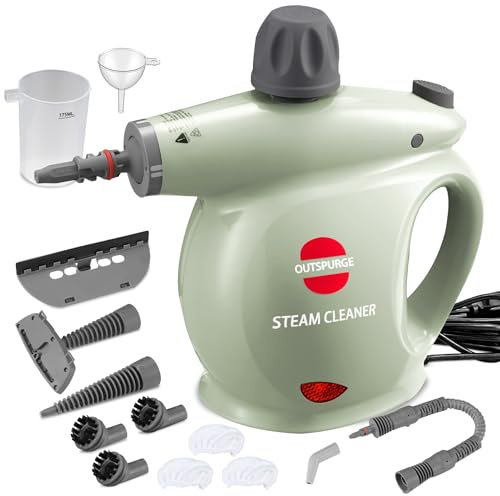Outspurge Handheld Steam Cleaner, Pressurized Multi-Surface Steam Shot with 13 Accessories, Safety Lock, Steamer for Cleaning Floor, Upholstery, Grout, Windows, Couch and Car, Green