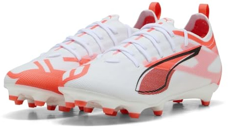 Puma Ultra 5 PRO FG/AG JR - Scarpe da Calcio Unisex, Puma White-Puma Black-Glowing Red,