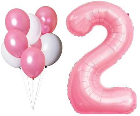 LAC Palloncino Numero 2 Rosa – Kit Palloncini Compleanno 2 Anni Bambina – Decorazioni Festa 2° Compleanno – Palloncini 2 Anni 5 Rosa + 3 Bianchi, Gonfiabili Aria o Elio - Addobbi Bimba