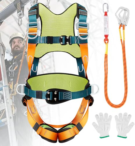 YJINGRUI Full Body Fall Arrest Harness, 150kg Safety Harness with 2m Shock Lanyards & Quick Buckles for Height Work