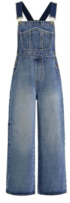CIDER Overalls for Women Denim Pocket Buckle Up Wide Leg Jumpsuit Casual Outfits Trendy: Blue, XL