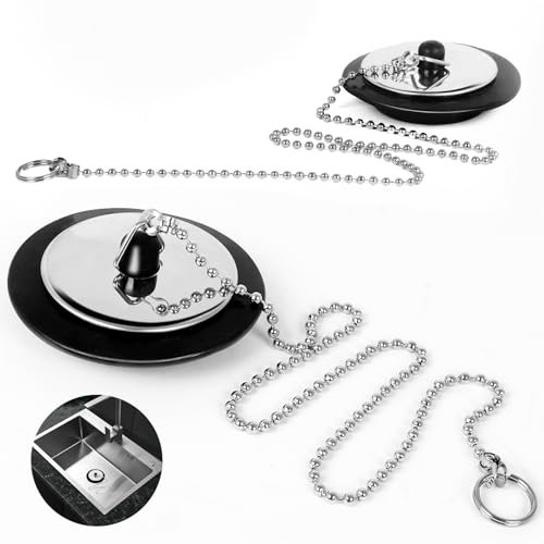 2Pcs Universal Sink Plug, Kitchen & Bathroom Sink Plug Replacement, Drain Stopper Bath Plug with 40cm Stainless Steel Chain