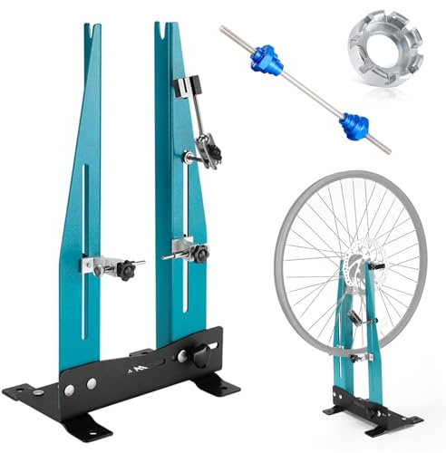 Mimoke Supporto di centraggio per bicicletta per ruote da 16 a 29 con asta per asse continuo. Adatto per allineamento dei cerchi e larghezza delle ruote da 90 a 150 mm