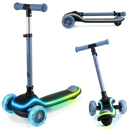 Kinderkraft RAKET Monopattino Bambini 2+ Anni a 3 Ruote con Luci LED RGB – Leggero e Pieghevole, Manubrio Regolabile, Sistema di Equilibrio, Freno Sicuro, Blu