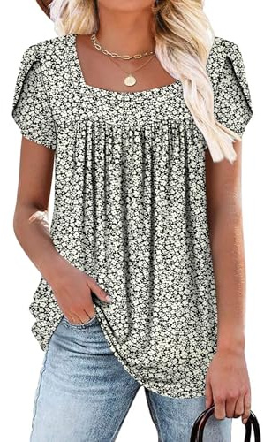 CHICZONE Womens Tops Summer Short Sleeve Casual Shirts Tunic Tops Square Neck Blouse