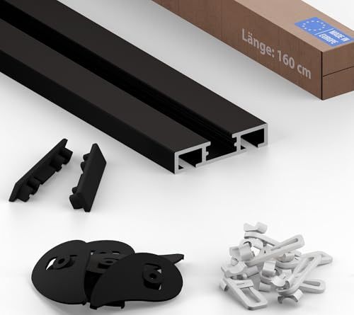 TIVENDIS Gardinenschiene 2 läufig 160 cm aluminium Vorhangschiene schwarz Deckenschiene für Vorhänge zweiläufige Gardinenleiste Deckenmontage