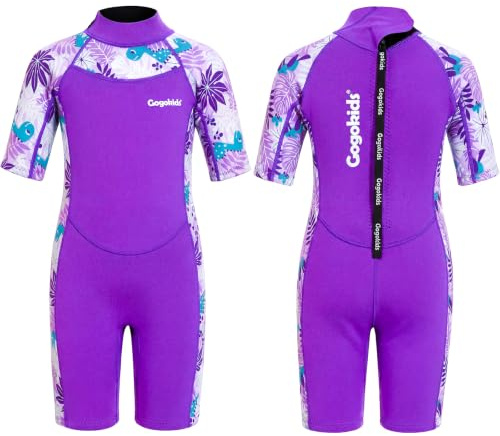 Gogokids Combinaison shorty en néoprène léger SCR de 2 mm pour tout-petits, fermeture éclair dans le dos, confortable pour la natation, la plongée avec tuba et le surf, garçons et filles de 2 à 8 ans