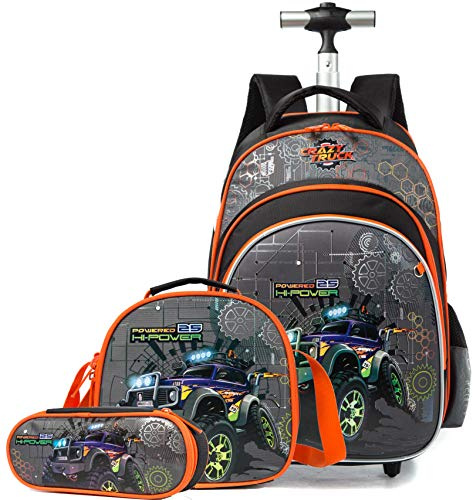 HTgroce Rucksack mit Rollen Schulranzen Rucksack Trolley mit 2 Rollen für Kinder Mädchen Junge,Nylon,Kinder Schultrolley Geeignet für Schule und Reise,Mit Essensbeutel und Federmäppchen.