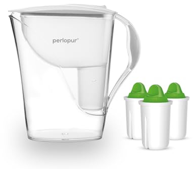 PerloPur - Wasserfilter Fashion (weiß) mit 3 Alkaline classic Filterkartuschen (für basisches Wasser) - passt zu Brita Classic