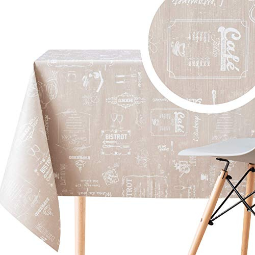 KP Home Tovaglia Plastificata Rettangolare 250x140cm, Beige Crema Tovaglia Cerata per Tavolo da 8 Posti, in PVC Vinilico Facile da Pulire, Impermeabile, Lavabile con Motivo Caffetteria Effetto Lavagna