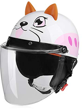 Galatée Fahrrad-Helm Kinder-Jugend-helme, Radhelm Radsport Skateboard Inline-Skate BMX Scooter Ausgestattet Mit Warmem Schal und Gesichtsschutz-Sonnenblende(Katze, Alter 5-12 Jahre)