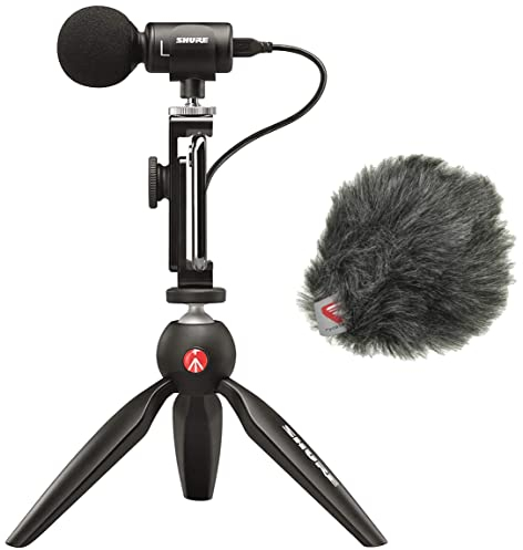 Shure MV88+ Video Kit mit digitalem Stereo-Kondensatormikrofon für Apple und Android, Schwarz & AMV88-FUR Windjammer für MV88