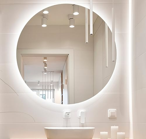 BD ART Luna Miroir de salle de bain rond à LED 60 cm - Couleur de lumière : Blanc froid 4200 K IP44