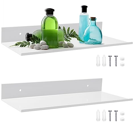 LIMITADA 2 Pz Mensola da Parete 30*12*4 CM Mensole da Muro Metalliche Mensola Bagno Bianco Scaffale da Parete in Alluminio Spaziale con Accessori di Montaggio Ripiani Galleggianti Set per Bagno Cucina
