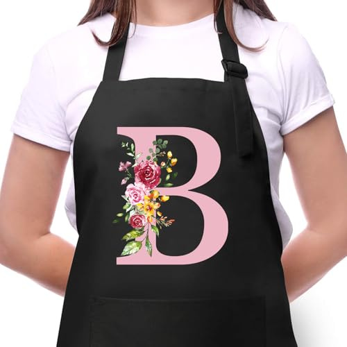 Grembiuli da Donna con Iniziali, Impermeabile Regolabile Grembiule da Cucina con 2 Tasca, Regali per Mamma, Moglie, Fidanzata, Compleanno, Natale per Cucina Ristorante Bar Irrigazione, Giardinaggio B