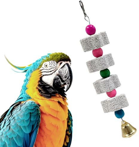 Vogel-Kauspielzeug, Schleifen Kalziumstein mit Glocken Buntem Holzkauspielzeug für Sittich,Vogelschnabel-Schleifstein,Hängende Schaukel Vogelkäfig-Zubehör