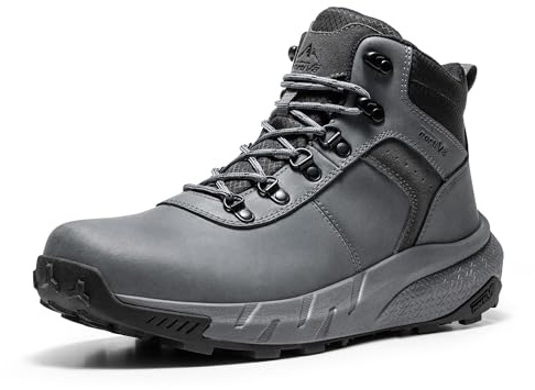 NORTIV 8 Men's Waterproof Leather Hiking Boots,Grey,7.5