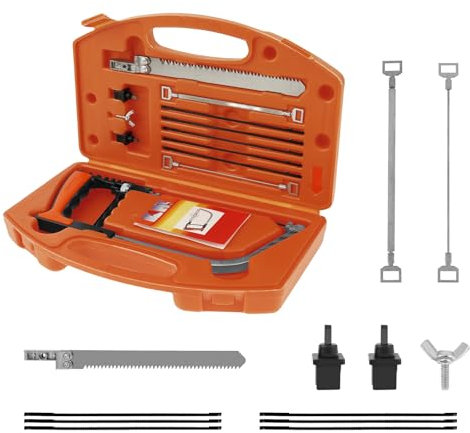 13-in-1 Multifunction Hacksaw Set, Bow Saw, Handheld Hacksaw Frame, Adjustable Hand Saw with Diamond Grinding Blade, Interchangeable Blades, and Carry Case for Cutting Wood, Metal, Plastic (Orange)