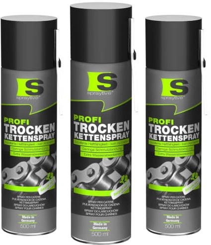 Spraytive 3 x 500 ml spray professionale per catena a secco – PTFE spray lubrificante a secco per biciclette, moto, macchinari, catene e ingranaggi – forte – nessun lancio – protezione per tutte le