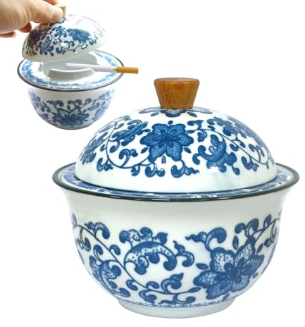 Ezitruz Keramik Aschenbecher mit Deckel, Aschenbecher für draussen, Mülleimer Mit Deckel Windaschenbecher Blau und Weiß Porzellan für outdoor und Inneneinrichtung Dekoration (12.4 x 11.5 x 6.7cm)