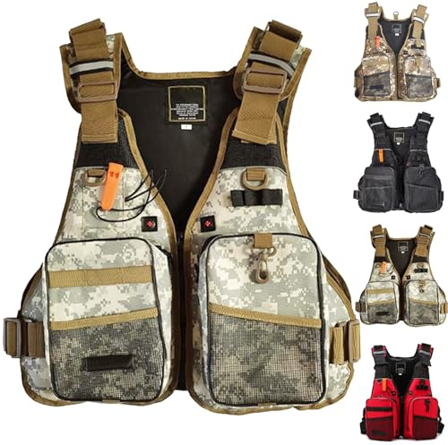Giubbotto Di Sicurezza Per Giubbotto Salvagente Da Pesca All'aperto Leggero Aiuto Al Galleggiamento Regolabile Con Cintura A Doppia Campata E Fischietto(Yellow Camouflage)