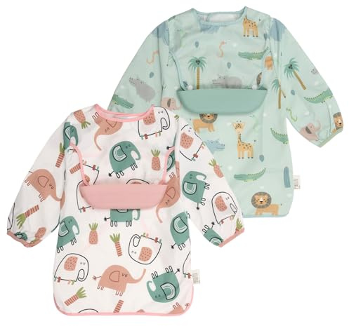 PERLETTI Babero con Mangas Impermeable con Funda Silicona Removible - Baberos Bebe Impermeables 1-4 Años Lavables - Ropa para Comer Niños Niñas Fácil de Limpiar