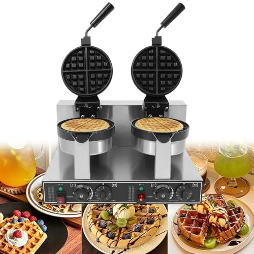 Sunseota Double Waffle Maker with Rotating Function, 2400W Commercial Waffle Iron, 7.9” Diameter Plates, 110V/220V, 201 Stainless Steel – Perfect for Snack Stalls, Cafés & Home Kitchens​