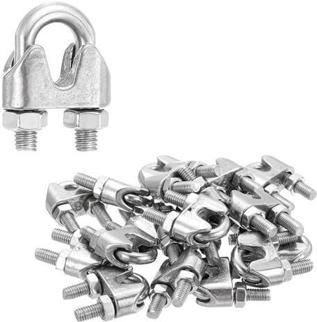 sourcing map 20 abrazaderas de clip de cable de cuerda de alambre de 5/16 pulgadas M8 pequeñas de acero inoxidable 304 con pernos en U para aparejos seguros para tendedero, color plateado