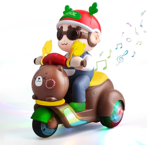 victob 360° Rotating Stunt Trike Toy Car, Motorcycle Toy with Music & Lights, Fun Interactive Musical Toys for Toddlers Kids, Gifts for Christmas Birthday Party