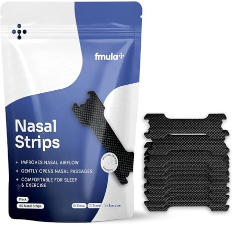 Nose Strips for Snoring - 60 Nasal Strips to Open Nasal Passages, Blocked Nose Relief, Drug-Free Nose Strips for Sleeping & Exercise – Nasal Congestion Relief – Black
