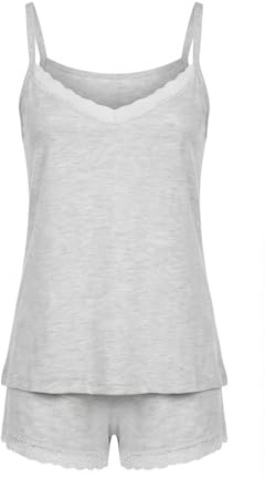 Ladies Short Pyjama Set Cotton Lace Trim Cami Top & Shorts UK 8 to 22 Night Wear