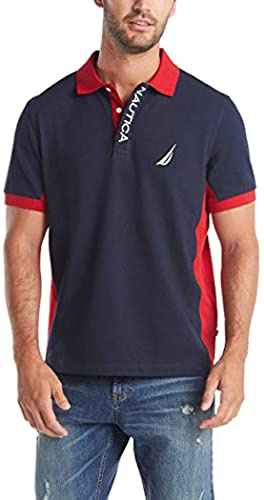 Nautica Men's Short Sleeve Color Block Performance Pique Polo Shirt, Navy, 3XL