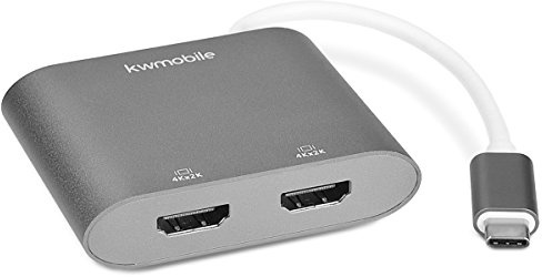 kwmobile USB Typ C Dual HDMI Adapter - 3.1 Typ-C Displayport auf 2X HDMI 4k 30Hz Multiport Hub - 2 in 1 Display Verteiler Aluminium Gehäuse in Silber