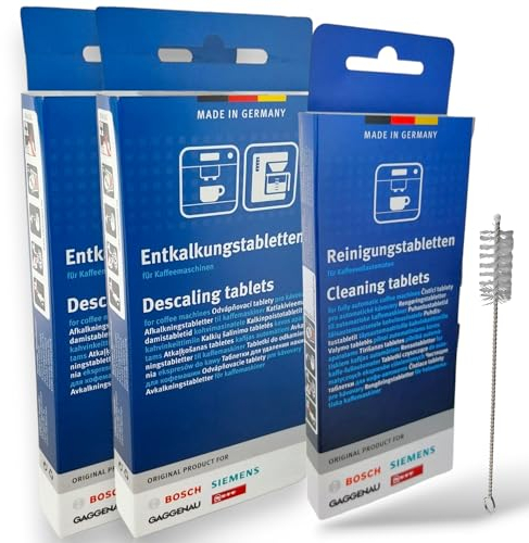 DL-pro 10 compresse detergenti + 6 compresse decalcificanti per Bosch Siemens 311969 00311969 311821 00311821 per macchina da caffè EQ3 EQ5 EQ6 EQ7 EQ8 EQ9 con spazzola per la pulizia