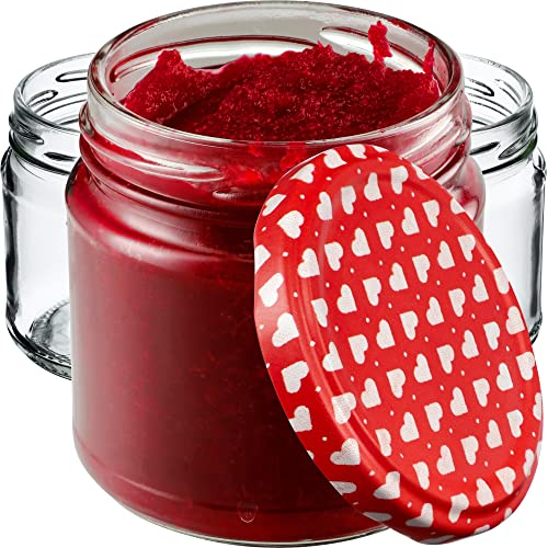 KADAX Tarros Pequeños de 200 ml, Botes de Cristal con Tapa Hermética de 66 mm para Miel, Conservas, Especias y Mermeladas (10 Unidades, Corazones)