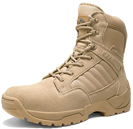 NORTIV 8 Men's Side Zipper Military Tactical Work Boots | Leather Motorcycle Combat Boots With Non-slip Sole For Outdoor Work, Hiking, Tactical Training And Daily Wear