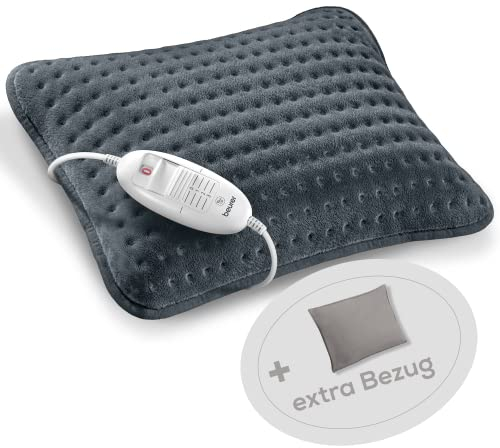 Beurer HK 48 Cosy Sofa-Heizkissen mit Schnellheizung, 3 beleuchtete Temperaturstufen und Abschaltautomatik, extra weiches Wendekissen, mit zusätzlichem Filz-Bezug, grau