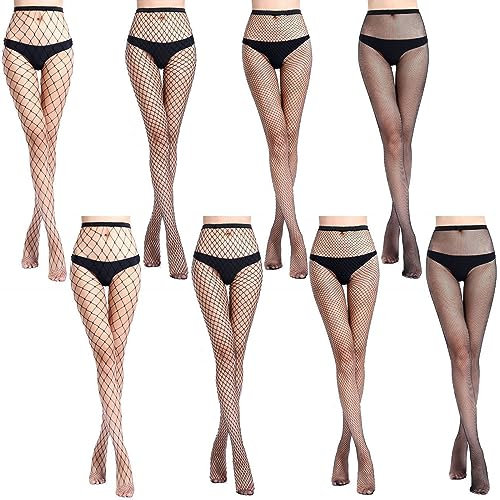 Calze a Rete Donna 8 Pezzi, Collant In Nylon di Alta Qualità, Fishnet Stockings Elastiche Sexy Disponibili in 4 Tipi - Nero