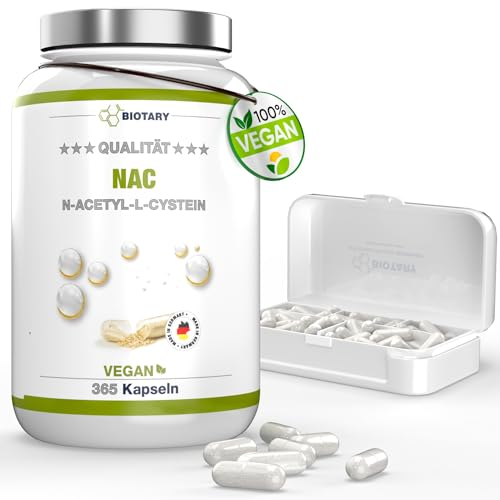 NAC - N-Acetyl L-Cystein | 365 kapslar | 12 månaders förbrukning | inklusive pillerburk | C-vitamin | vegan | laboratorietestad