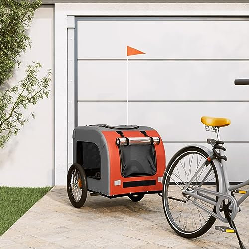 ARKEM Rimorchio per Cani, Rimorchio per Cani in Bicicletta, con Logo Riflettente E Piccola Borsa,Rimorchio da Bici per Animali Arancione e Grigio Oxford e Ferro