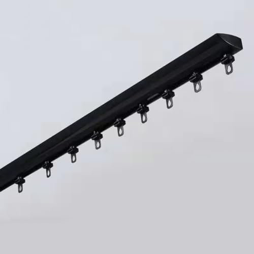 Vorhangschiene Deckenmontage, Schwerlast Aluminium Gardinenschiene Stangen System, Raumteiler Trennwand Vorhang Deckenschienen, Schwarz, Weiß, Für Fenster, Schlafzimmer, Dusche, (Size:1M,Color:Black)