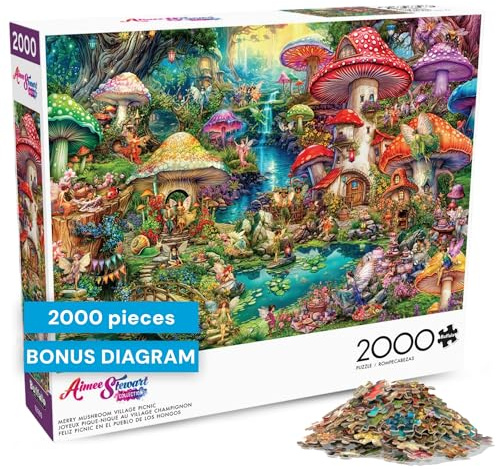 Buffalo Games - Aimee Stewart - Merry Mushroom Village Picnic - 2000 Piece Jigsaw Puzzle for Adults - Challenging Puzzle Perfect for Game Nights - Finished Size is 38.50 x 26.50
