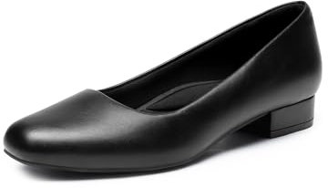 DREAM PAIRS Women's Pumps Low Chunky Closed Toe Heels for Women Comfortable Casual Slip-On Dress Shoes for Wedding Work Office Party SDPU2461W,Size 9,Black-Pu,SDPU2461W