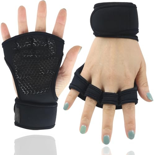 Fitness Handschuhe Herren und Damen,mit integrierten Handgelenksmanschetten und vollflächiger Silikonpolsterung,Offene Trainingshandschuhe für Crossfit, Bodybuilding, Calisthenics, Powerlifting